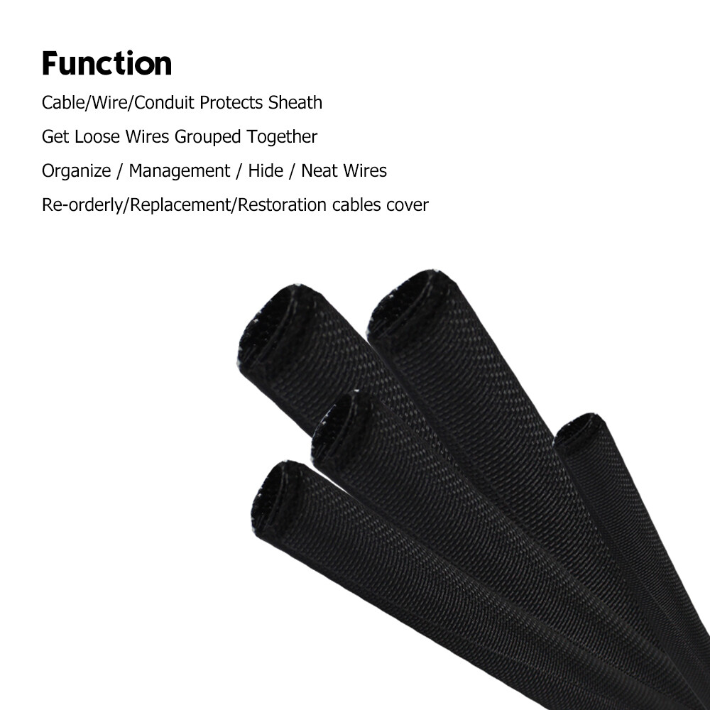 Split Braided Cable Sleeve Self-Wrap Wire Loom for Auto Harness Protection Black