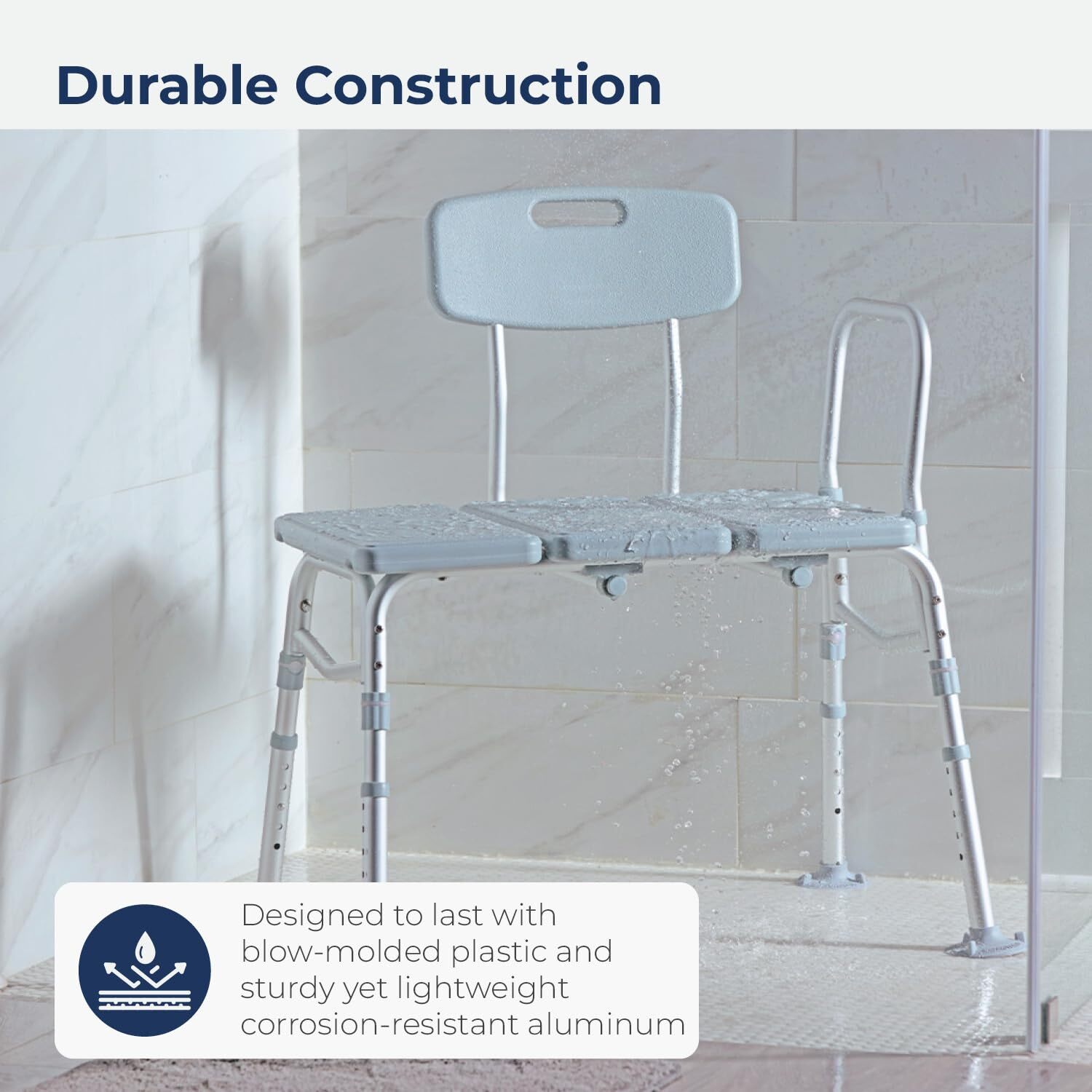 Drive Medical 12011KD-1 Tub Transfer Bench For Bathtub Height Adjustable Shower