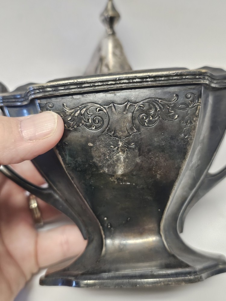 Antique Chippendale Lidded Silver Toned Sugar Container