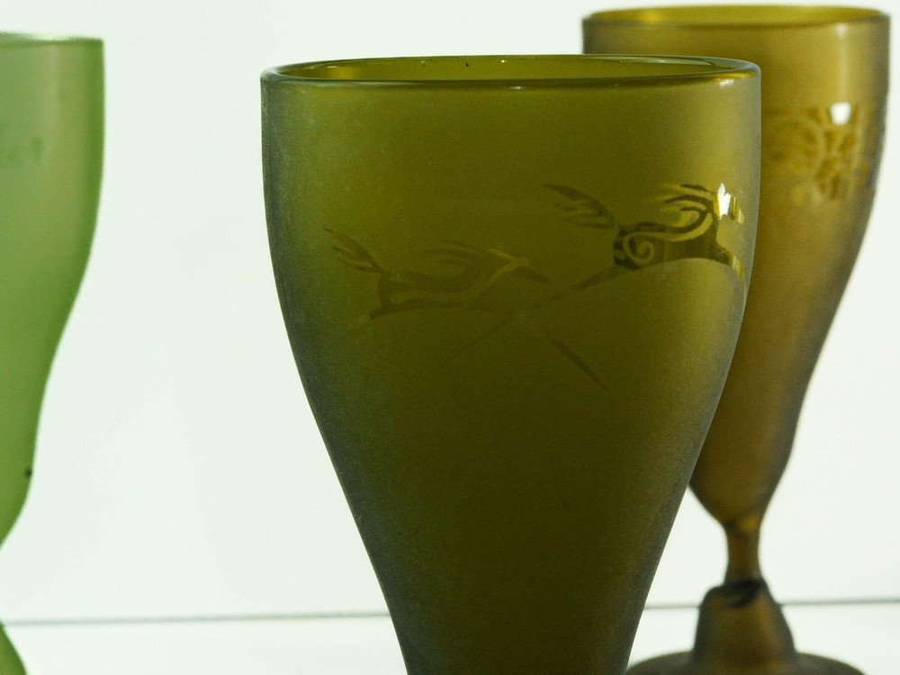 Three Vintage Hand Blown Goblets