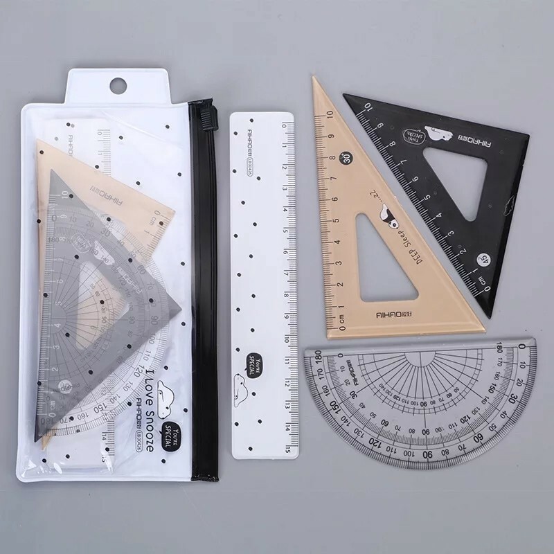 4 pcs/set Kawaii Lying Bear Plastic Straight Triangle Ruler Protractor Drafting