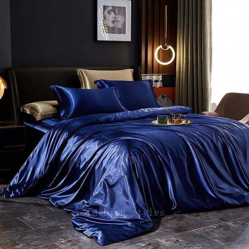 Mulberry Silk Bedding Set with Duvet Cover Bed Sheet Pillowcases Satin Bedsheet