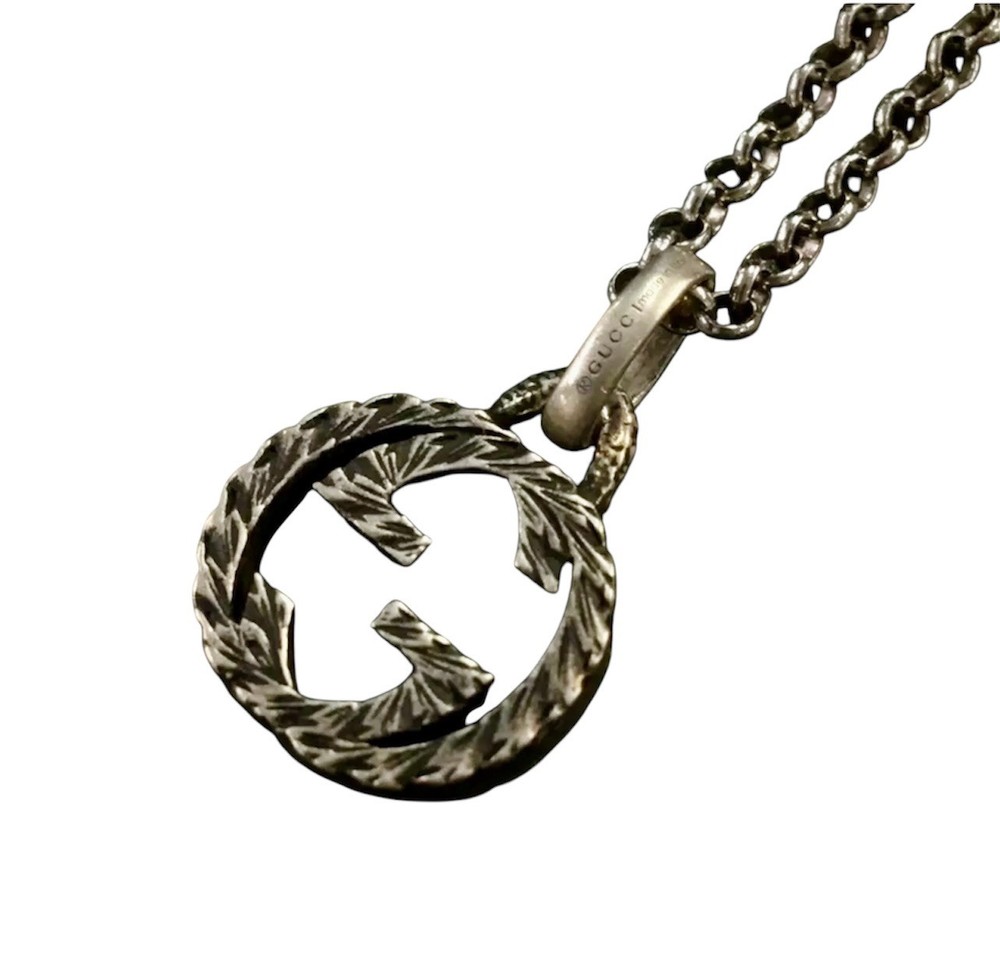 Authentic GUCCI Arabesque Interlocking G Silver 925 Pendant Necklace