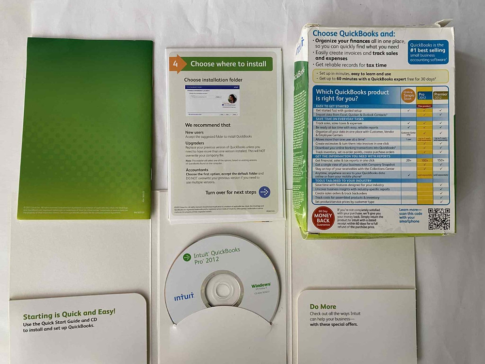 INTUIT QUICKBOOKS PRO 2012 FOR WINDOWS Start guide , CD , Installation guide use