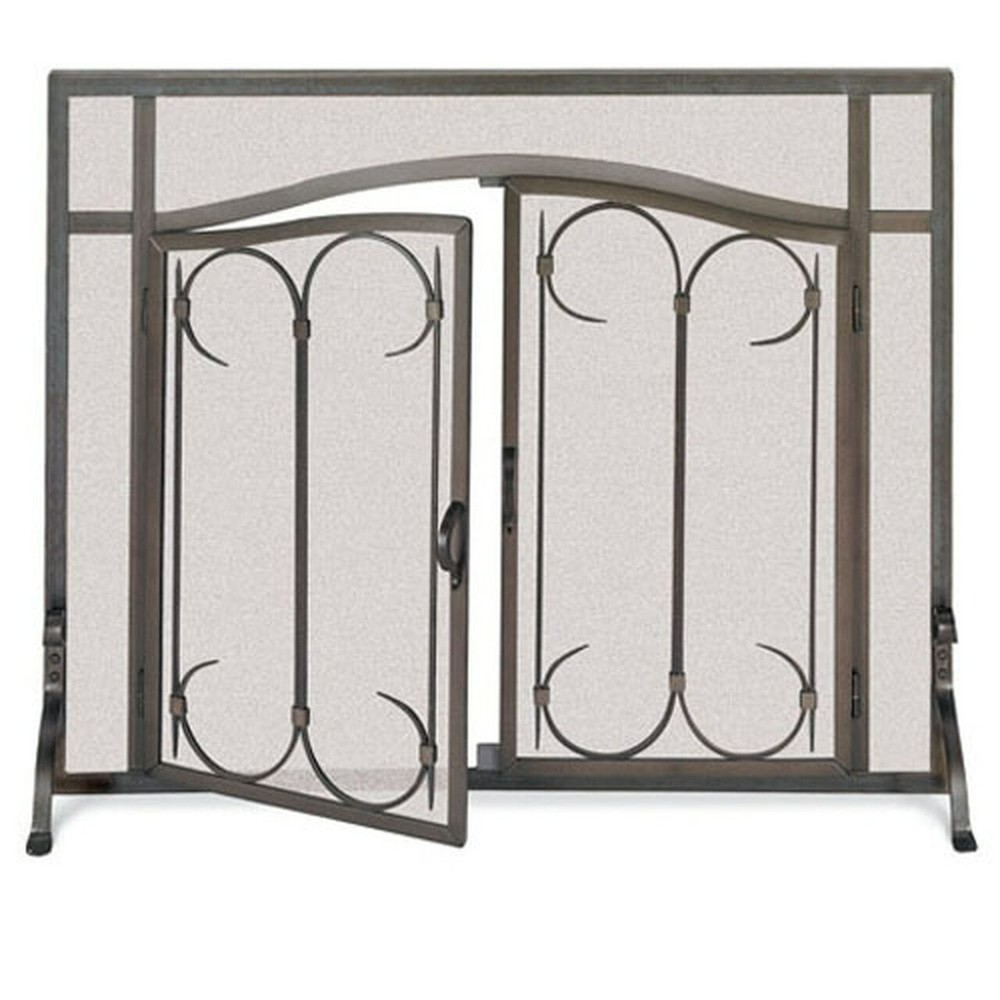 Pilgrim Iron Gate Fireplace Screen  Arched Doors - Burnished Black - 39"W x 31"H