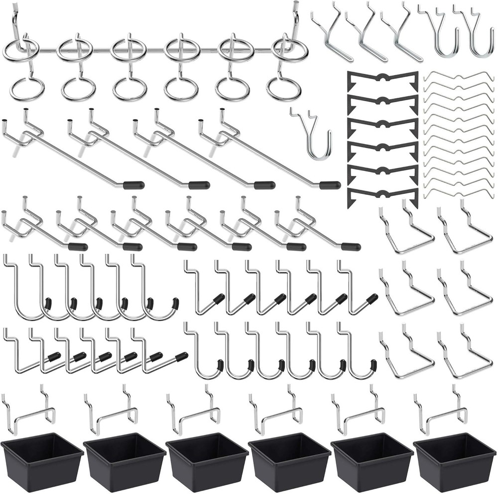 Pegboard Hooks Assortment, for Organizing Various Tools, with Pegboard Bins, ...