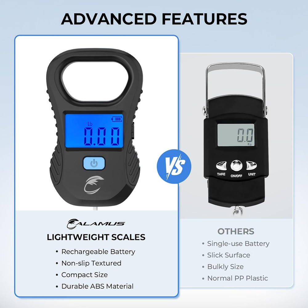 Lightweight Fish Scale, Rechargeable Digital Scale with USB Cable, 55Lb Capacity