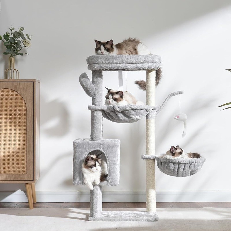 Multi-Level Cat Tree W/ Scratching Posts & Hanging Baskets Indoor Condo Tower US