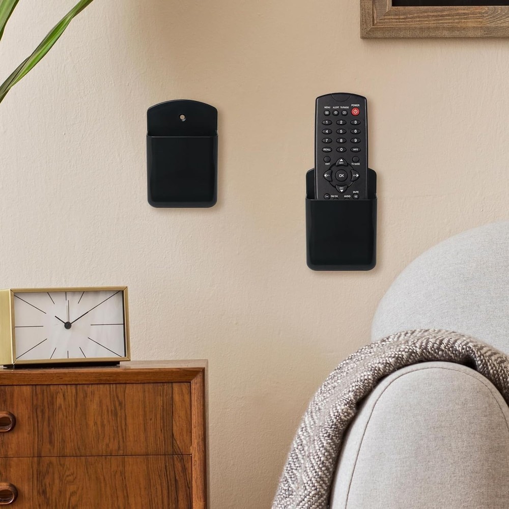 2 Pcs Remote Control Holder Wall Mount TV Controller Holder Self Adhesive Black