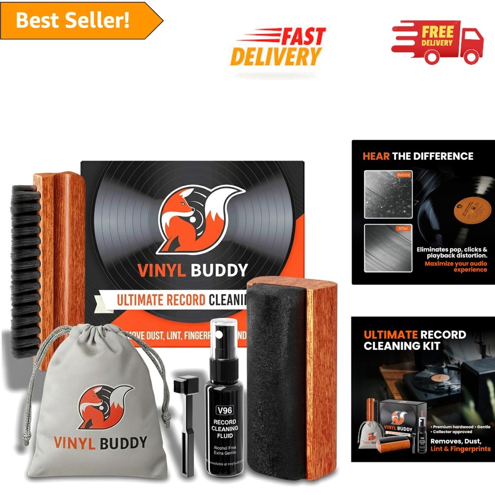 5-Piece Elegant Vinyl Record Cleaning Essentials - Microfiber & Hardwood Brushes