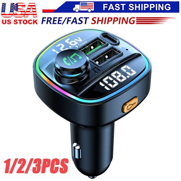 Bluetooth 5.0 Car Wireless FM Transmitter Adapter USB PD Charger AUX Hands LOT