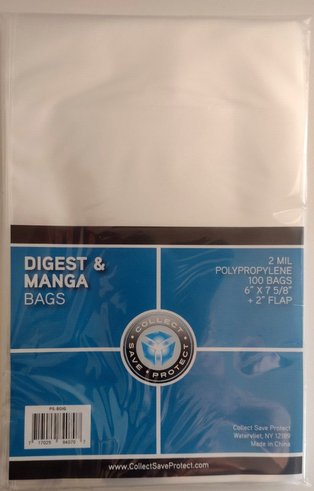 (100) CSP Digest/Manga Magazine Bags Protector NIP 6" x 7 5/8" w/ 2" flap 2 Mil