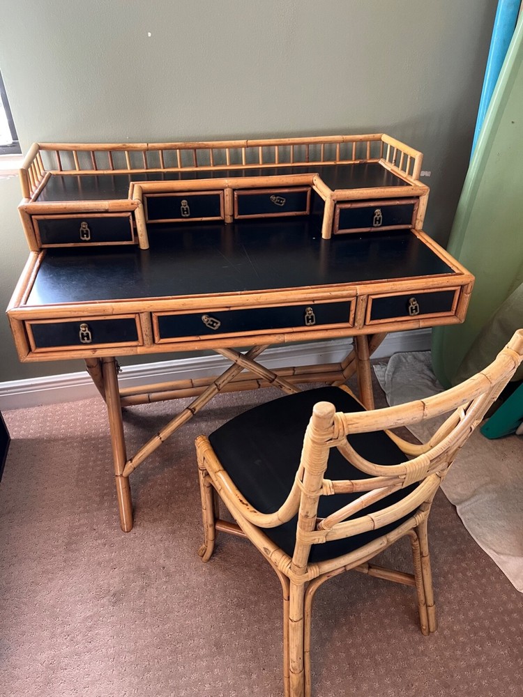 Classic Bamboo and Lacquer Campaign Desk E. Murio Collection