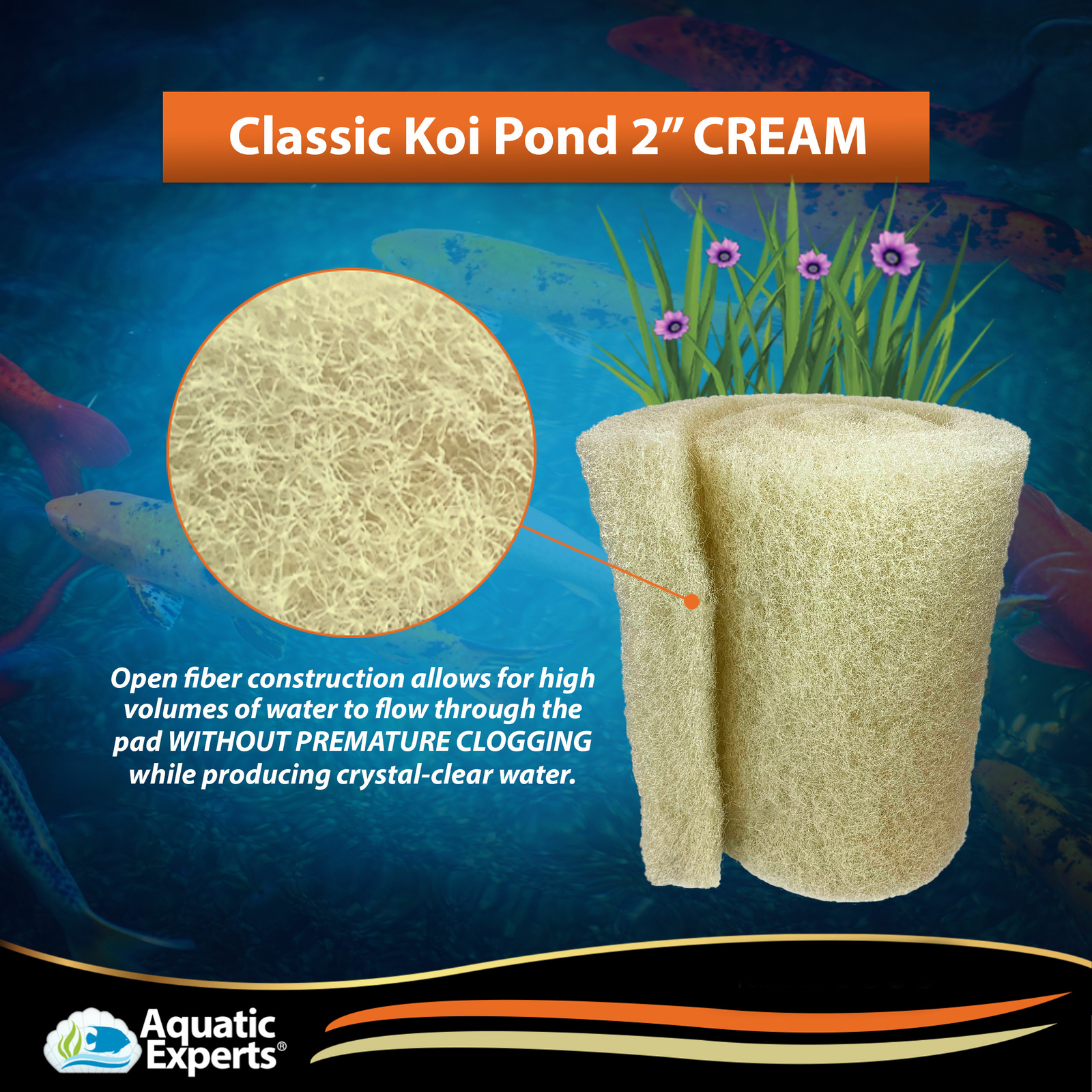Classic Durable Koi Pond Coarse Cream Reusable Filter Roll Pad 2 Inch Thick