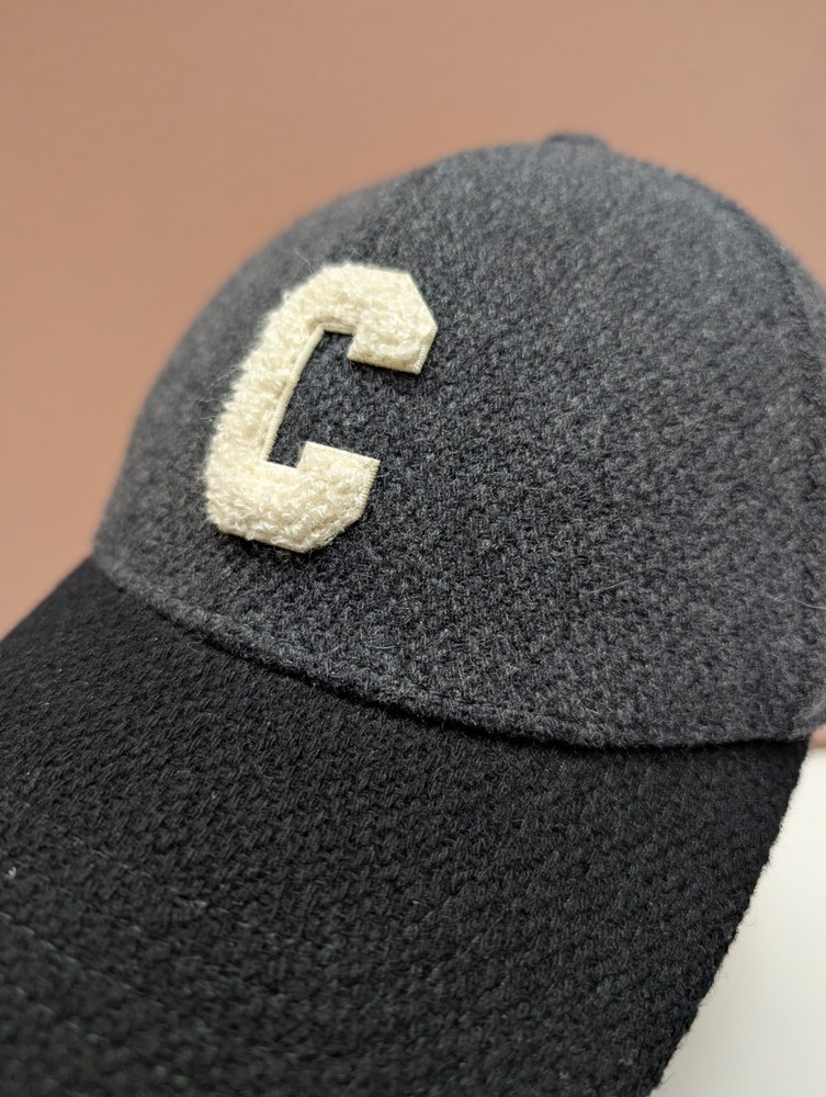 Celine Initial Baseball Cap In Wool Grey And Black - Size Small