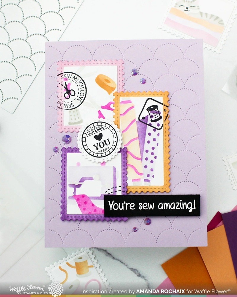 Waffle Flower Stamp & Die Set - Postage Collage Circle Sentiments