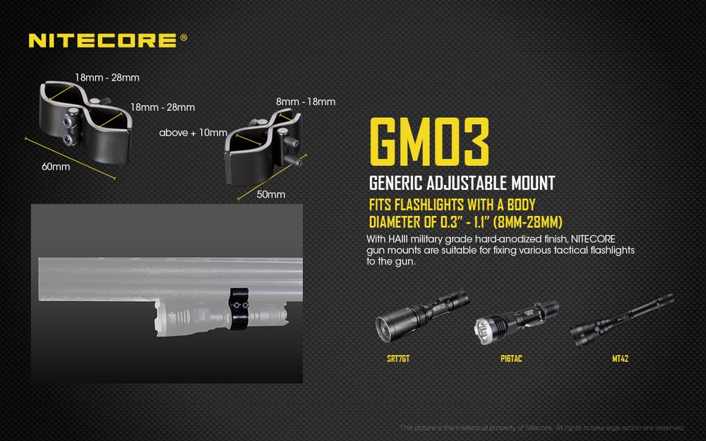 NiteCore GM03 Adjustable Flashlight Mount for EC4S EC4GTS EA41 EA42 EC4GT
