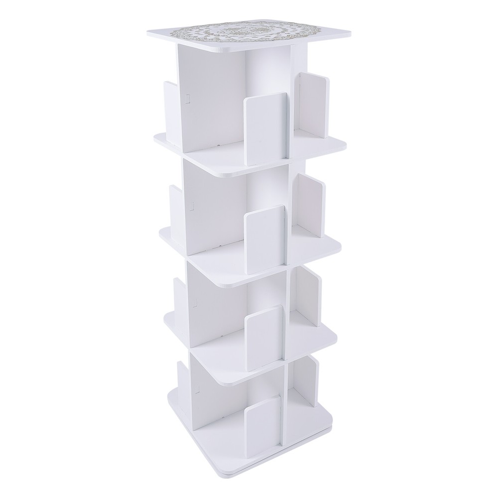 360° Rotating Bookshelf 4 Tier Standing Bookcase Small Corner Bookcase