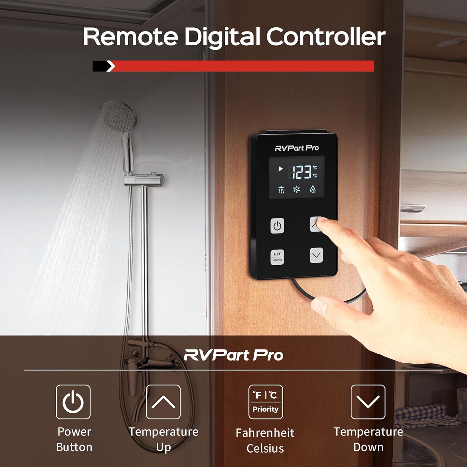 RVPart Pro RV Tankless Water Heater Propane with 15 x 15 in Black Door 12V USED