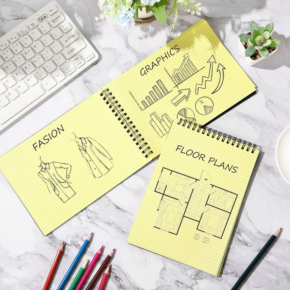 Engrowtic 2 Pack Graph Paper Spiral Notepad A5 Top Wirebound Notepad Grid Notebo