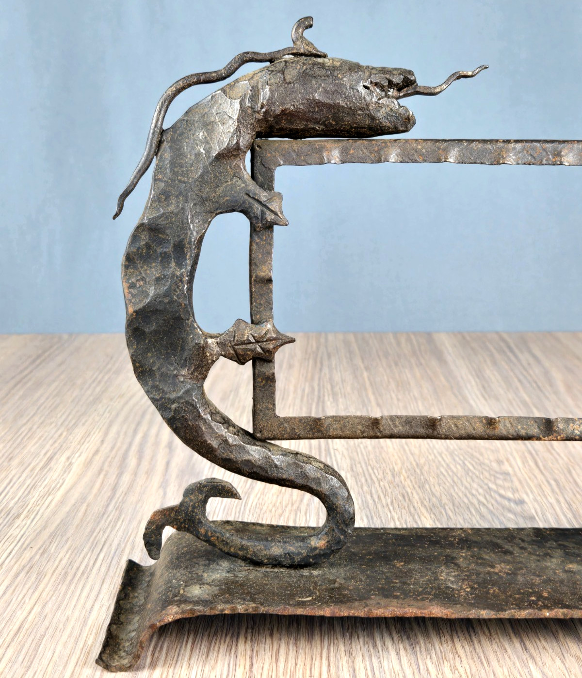 Antique gothic wrought iron dragon/serpent picture frame, hand forged