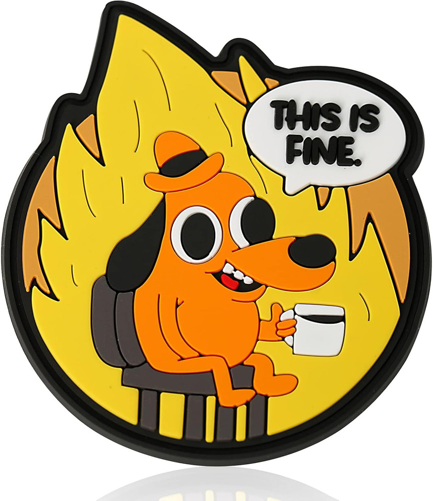 This Is Fine Dog PVC Patch, 1 Pc PVC Rubber Meme Morale Patch with Hook and Loop