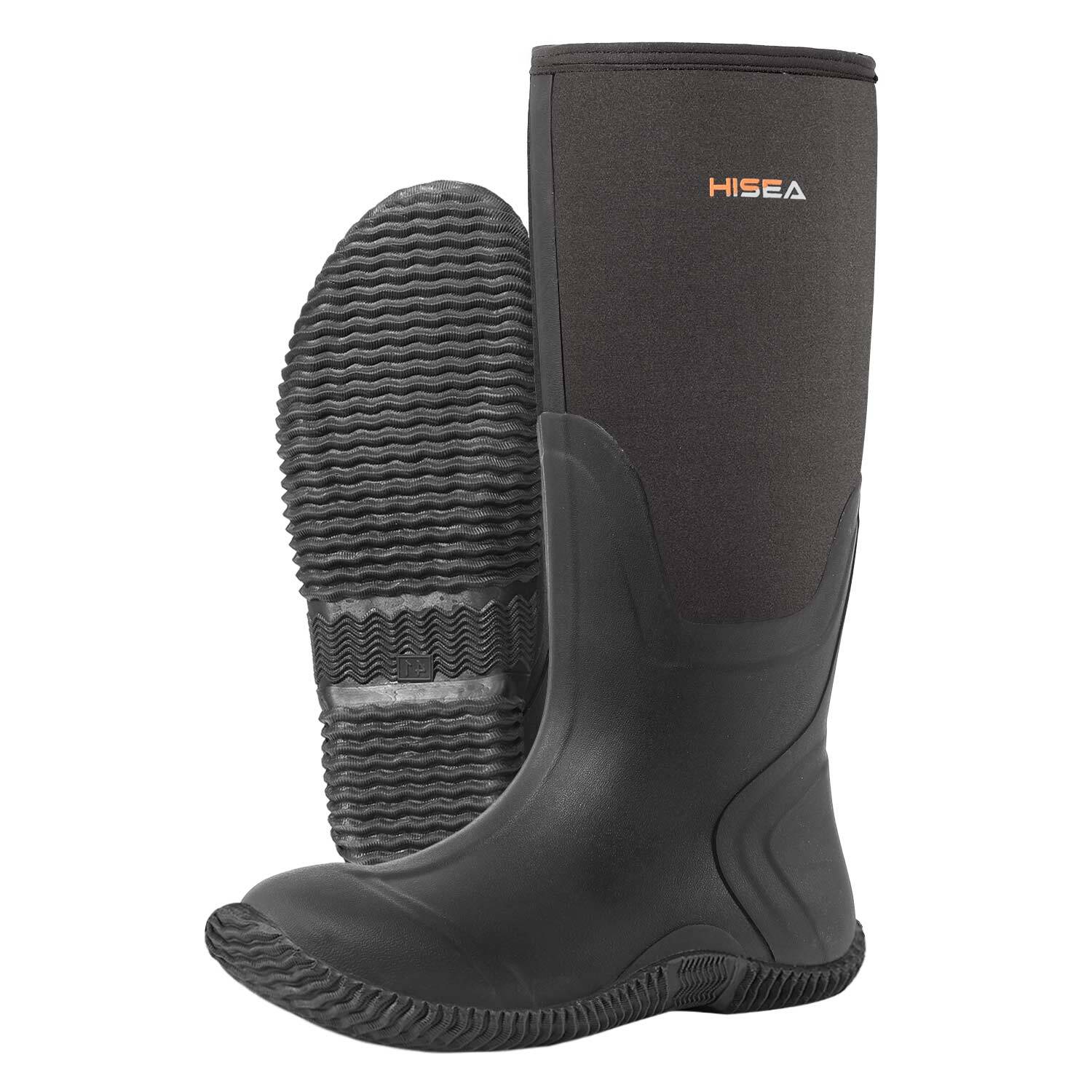HISEA Men's Rain Boots Neoprene Rubber Waterproof Fishing Hunting Working Boots
