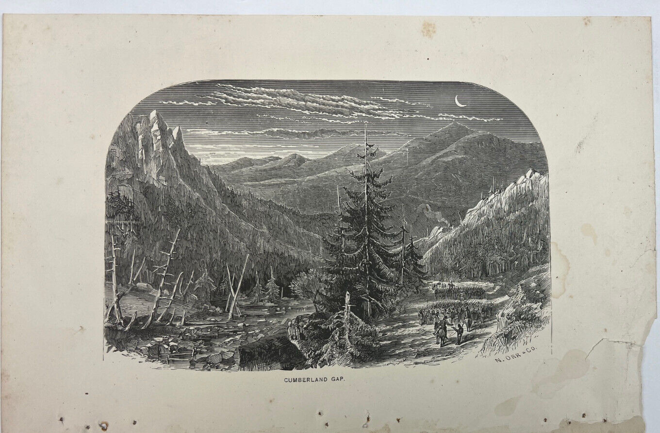 Antique 1850s Cumberland Gap Civil War Print Engraving Nathaniel Orr