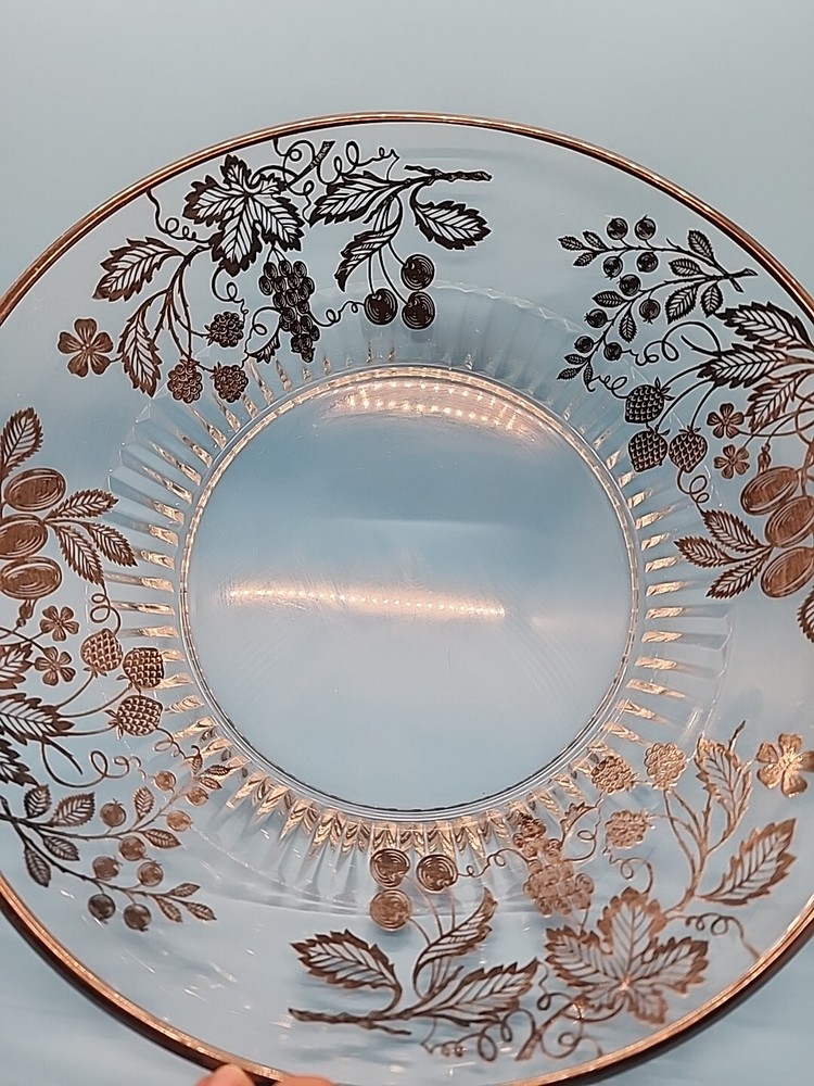 Vintage Sterling SILVER Overlay Fruit Pattern Bowl Ridged Bottom