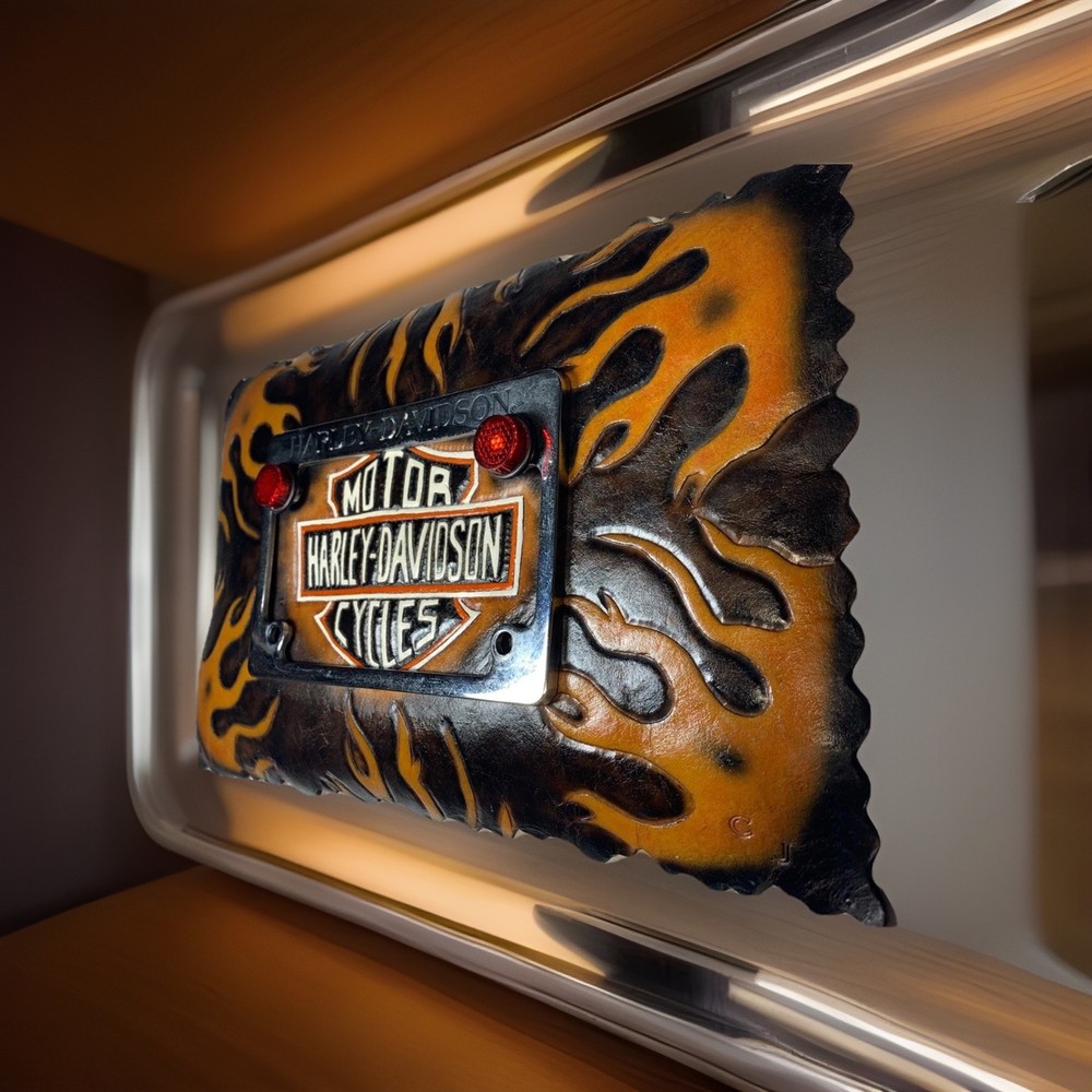 Harley-Davidson Motorcycle License Plate Holder On Leather Patch.