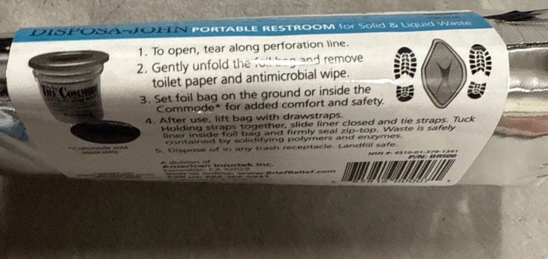 LOT OF 6 Brief Relief Disposa John Disposable Urinal Bags / Portable Restroom