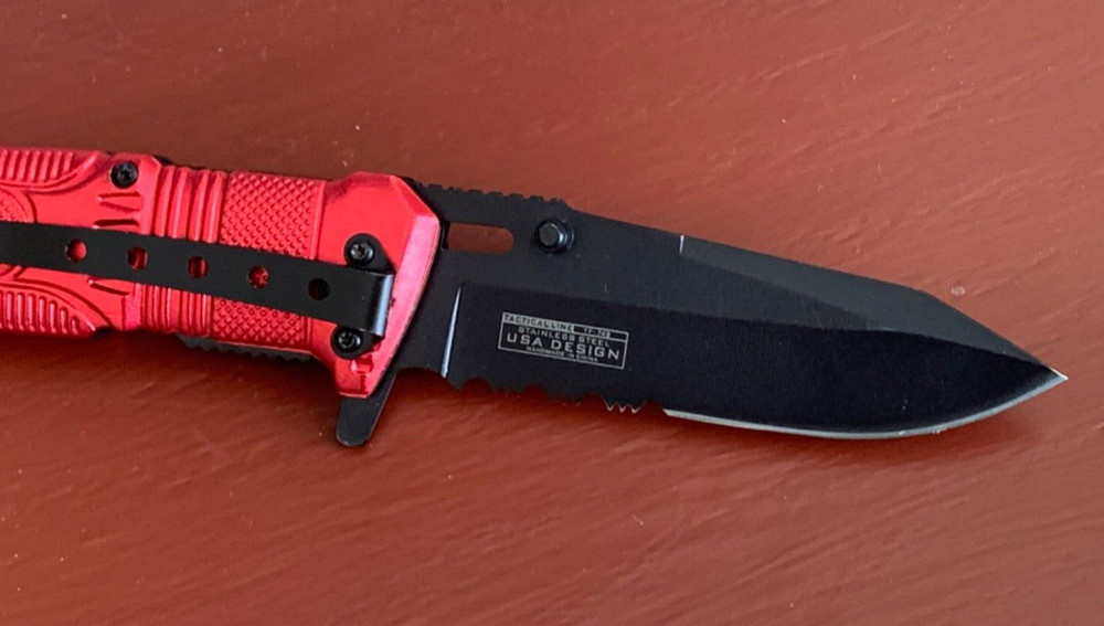 Tac-Force Red Firefighter Assisted Open Knife LED Light EDC NEW.