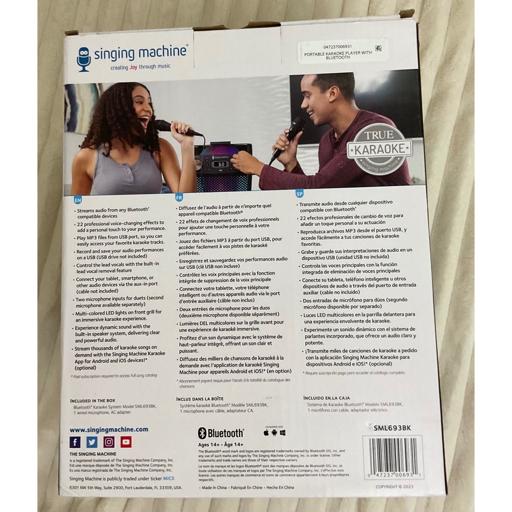 Singing Machine Waves Bluetooth Karaoke System SML693BK LED Lights Black NEW