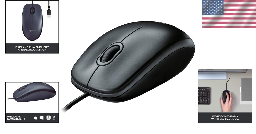 Ambidextrous B100 Wired Mouse - Effortless Scrolling & Plug-and-Play Convenience