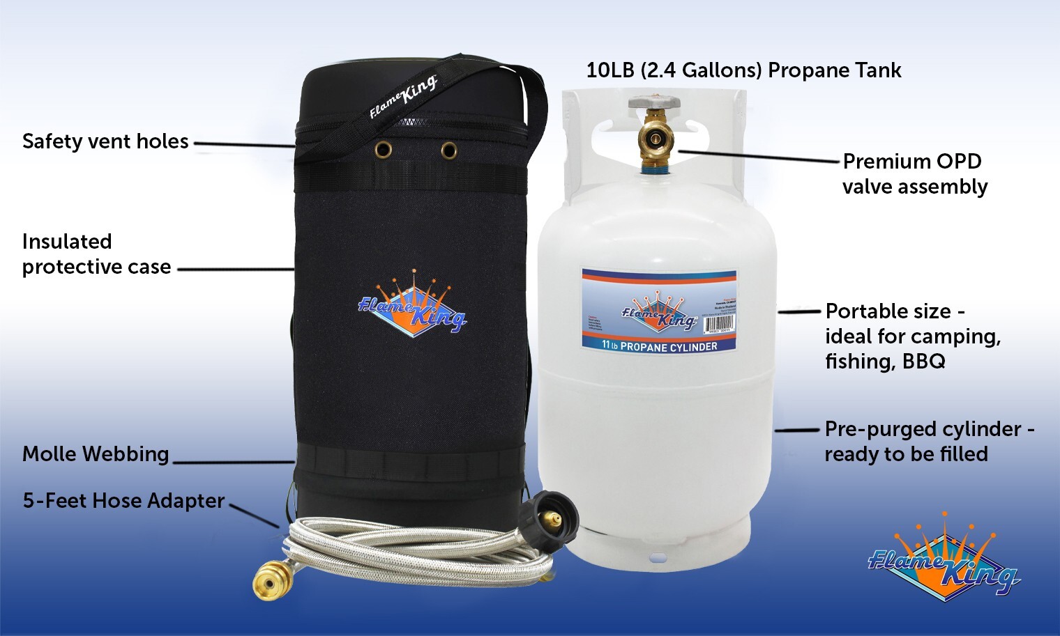 Insulated Protective Carrier, 10 lb Propane Tank & Steel Adapter Hose, Outdoors