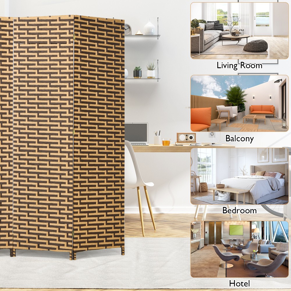 4 Panel Folding Room Divider Weave Fiber Privacy Partition Screen 6FT Tall