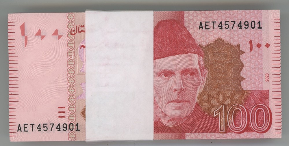 Pakistan 100 Rupees 2023 Pick 48 UNC Uncirculated Banknote Bundle 100 Notes