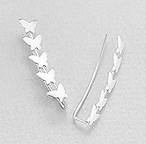 Butterflies Align Ear Pin Cuff Climber Crawler Earrings Solid Sterling Silver