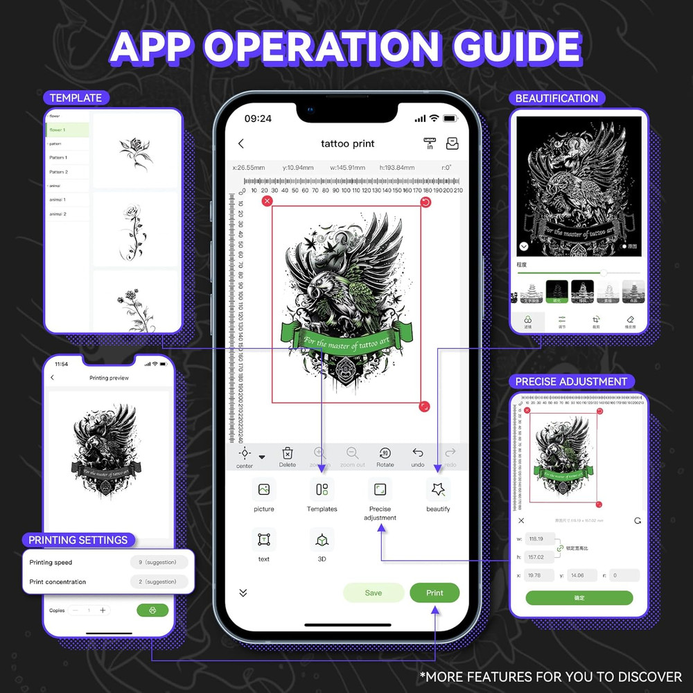 P90 Wireless Tattoo Stencil Printer - Portable Thermal Printer with Bluetooth &