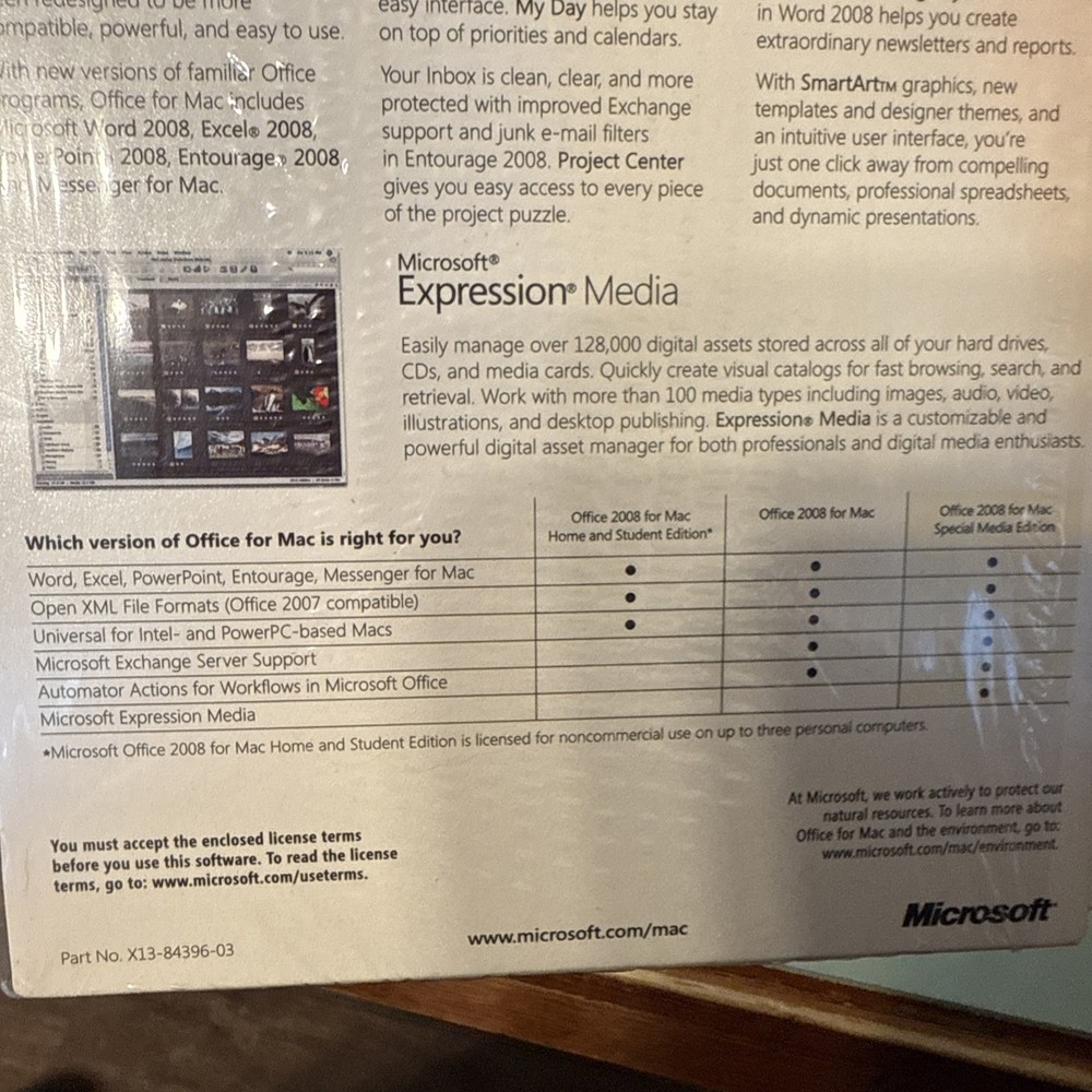 Microsoft Office Mac 2008 Special Media Edition with Expression Media Retail Box