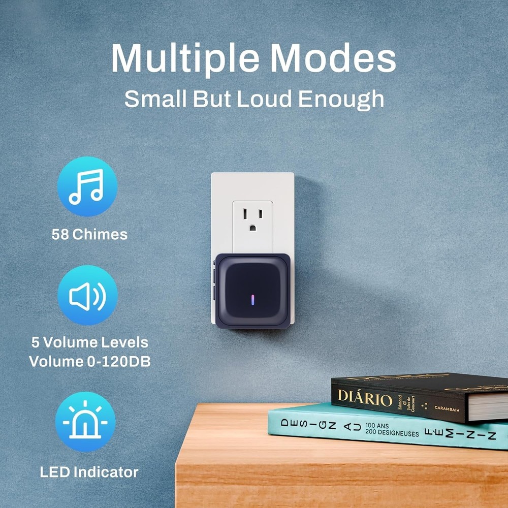 Waterproof Wireless Doorbell - 1000Ft Range, Adjustable Volume & Flash