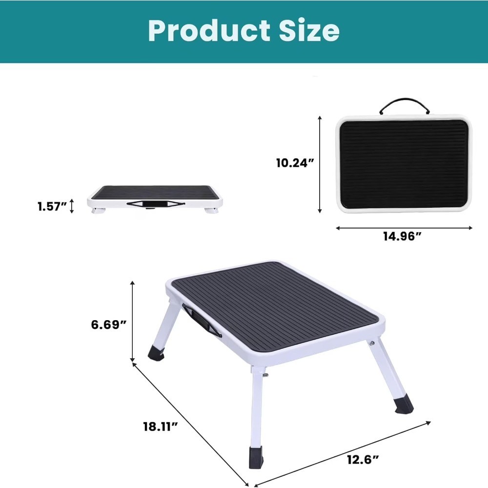 Foldable Step Stool with Non-Slip Platform & Rubber Feet, 1-Step Ladder with