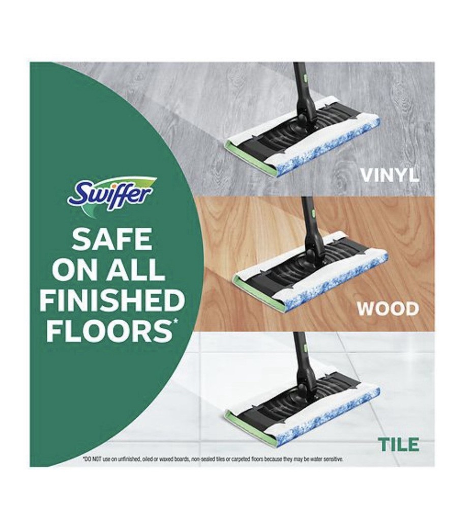 Swiffer Sweep + Mop Deluxe Wet/Dry Pad Mop, Metal Handle, Rectangular Shape