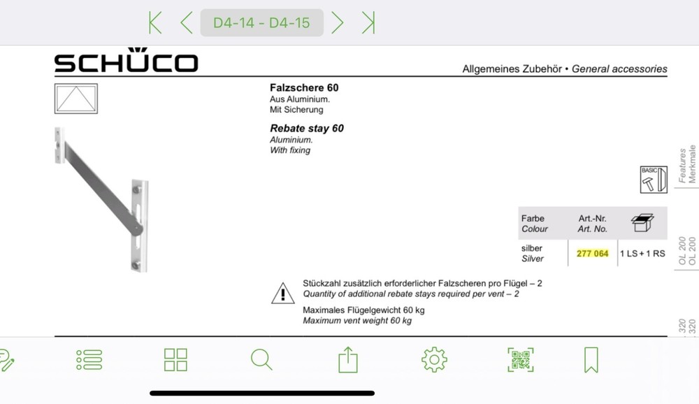 Schuco SimplySmart Limiter Folding Scissors 60 Ref: 277064 (1 pair )
