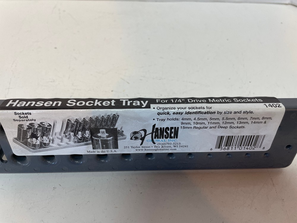 Hansen Global 1/4" Drive MM Regular & Deep Socket Tray Organizer USA