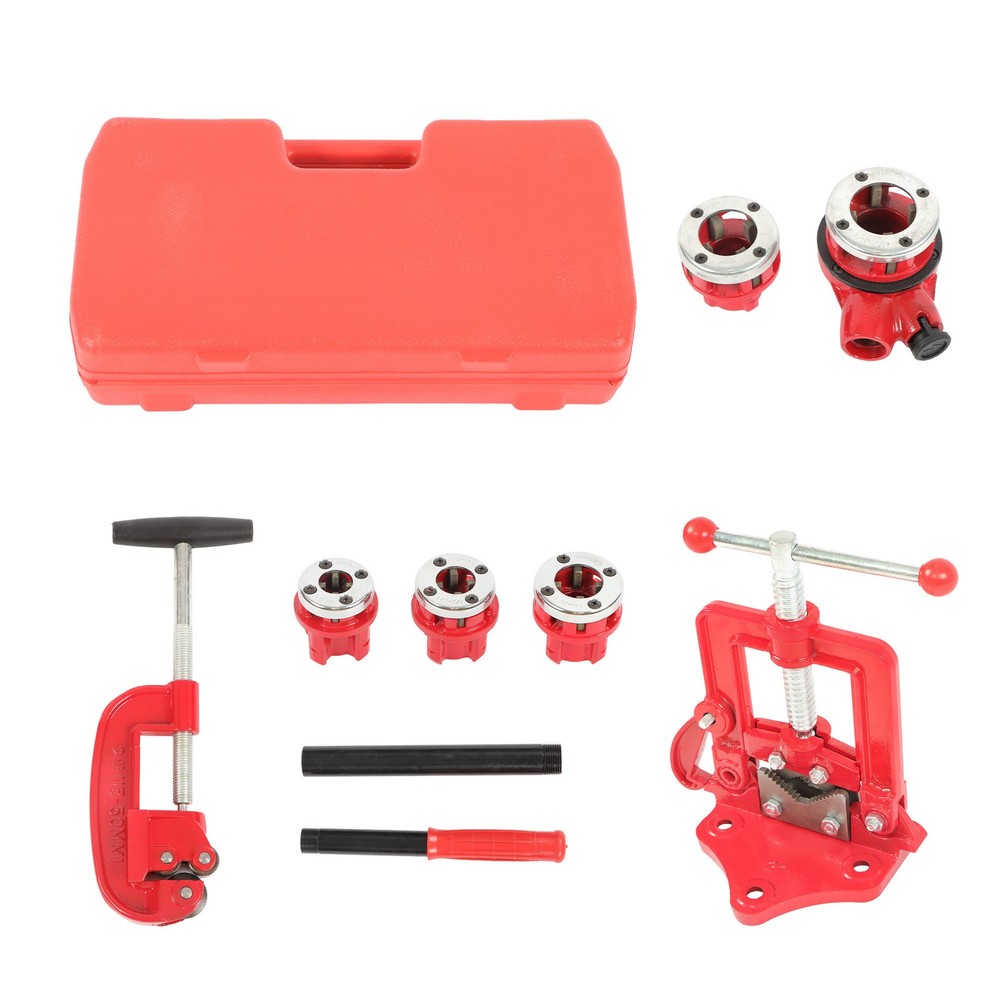With 5Dies Set Handheld Pipe Threader Ratchet Typeand Pipe Cutter Threading Tool