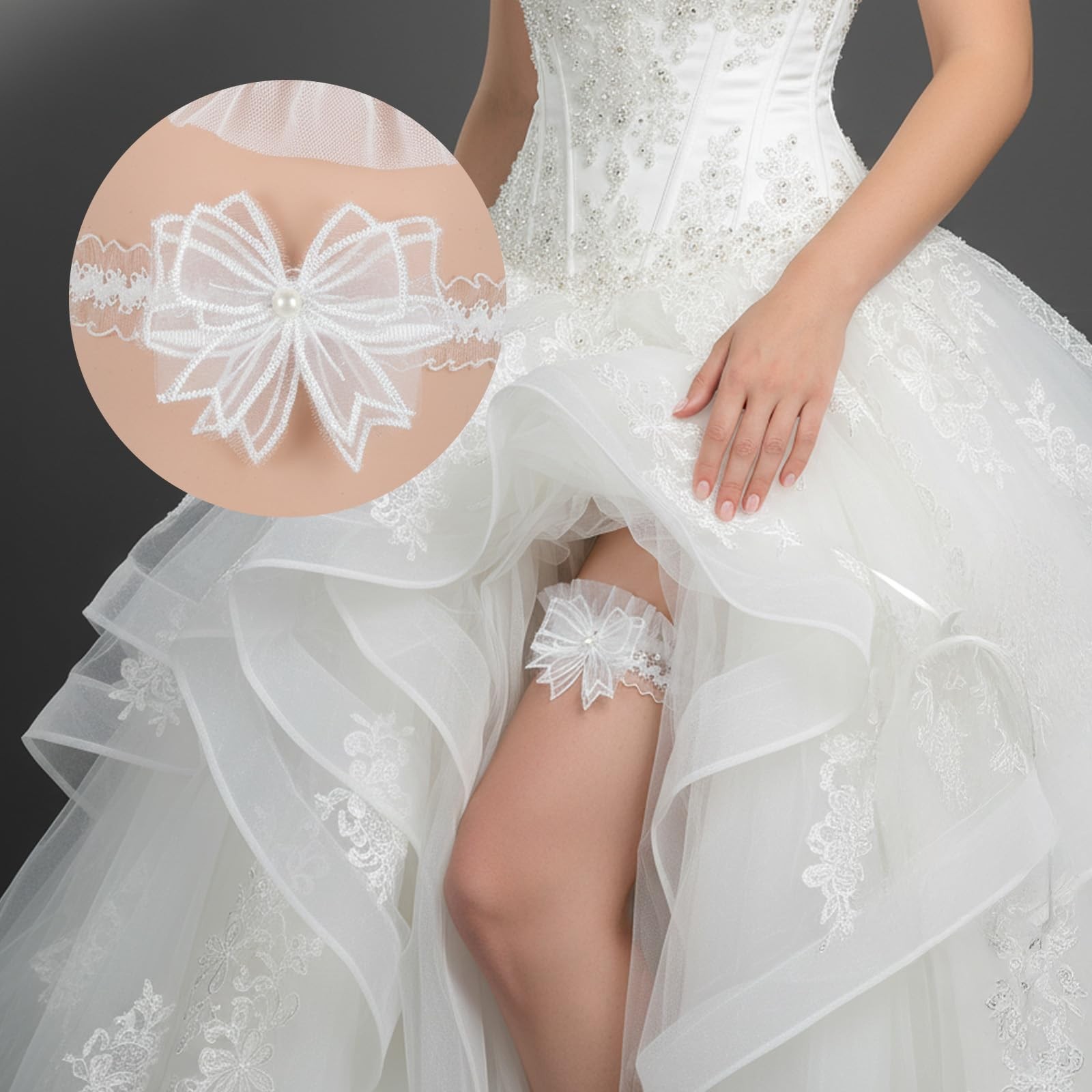 2Pcs White Lace Bow Wedding Garter, Wedding Garter for Bride, Elegant Garters...