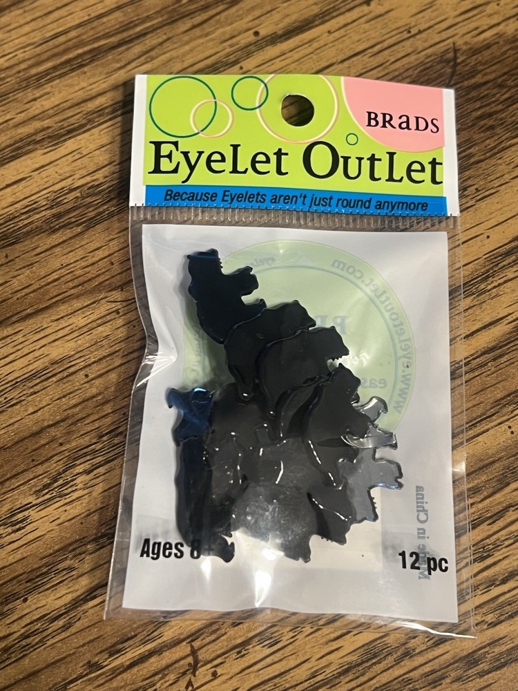 Eyelet Outlet Shape Brads 12/Pkg Black Bear Brads