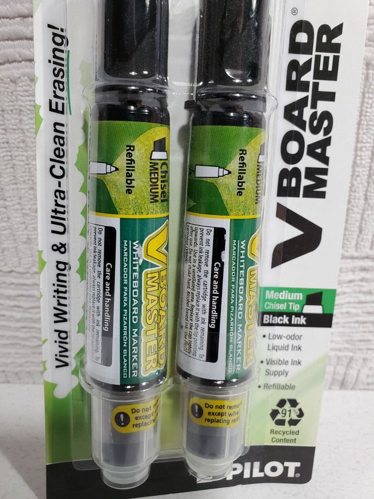 Pilot Vboard Master Medium Chisel Tip Dry Erase Marker Black Chisel 2 Pack New