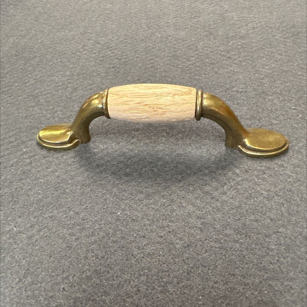 3" Spoon Foot Pull Antique Brass with Wood Insert